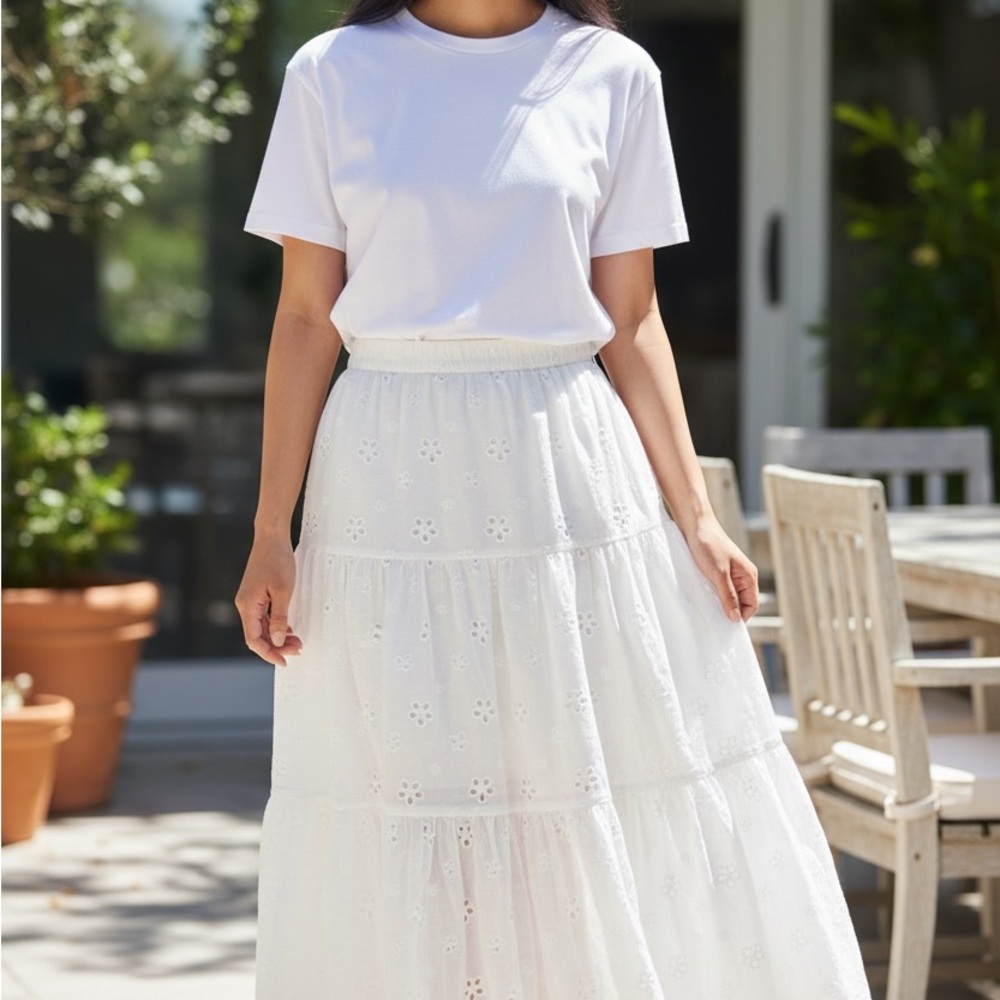 Maxi white elegant eyelet Skirt